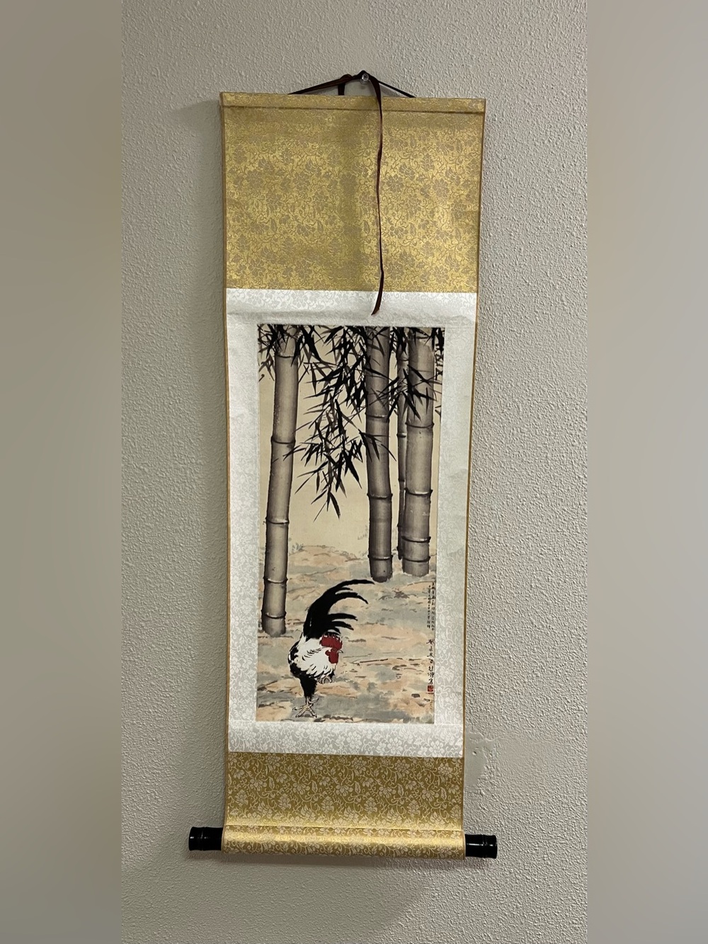China Old Scroll Wall Hanging Painting Xu Beihong's Ink Painting of Rooster